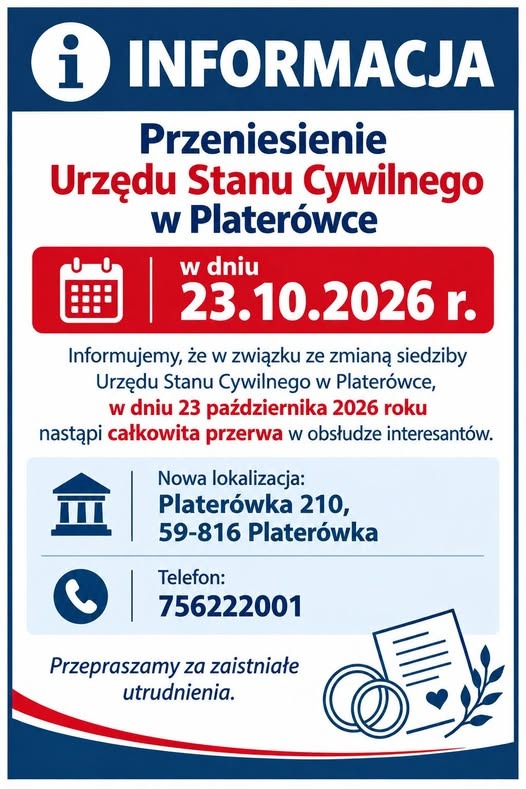 Przeniesienie Urzędu Stanu Cywilnego w Platerówce